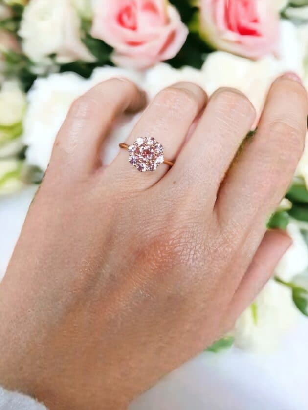 Anello Isabella con tormalina rosa pesca e zaffiri rosa pesca - immagine 3