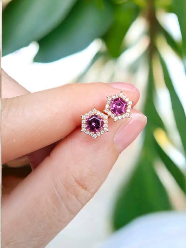 Orecchini Elsa con granati rodolite e diamanti - immagine 2